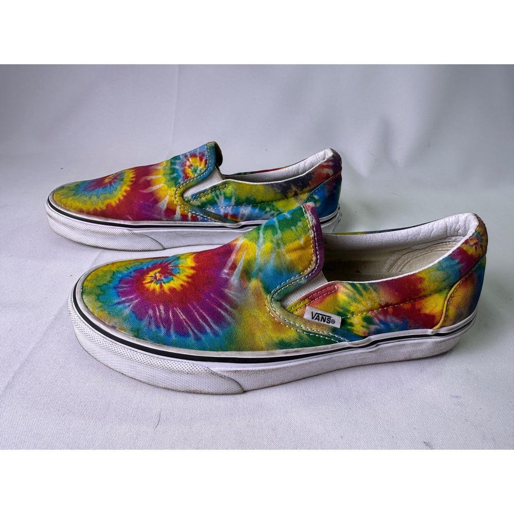 Vans Asher Tie Dye Slip On Shoes Multi Color Spiral Canvas Sneakers Womens 7.5‎ - Picture 2 of 14